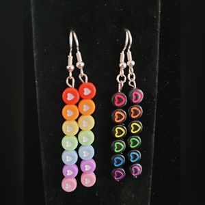 Beaded Rainbow Heart Earrings